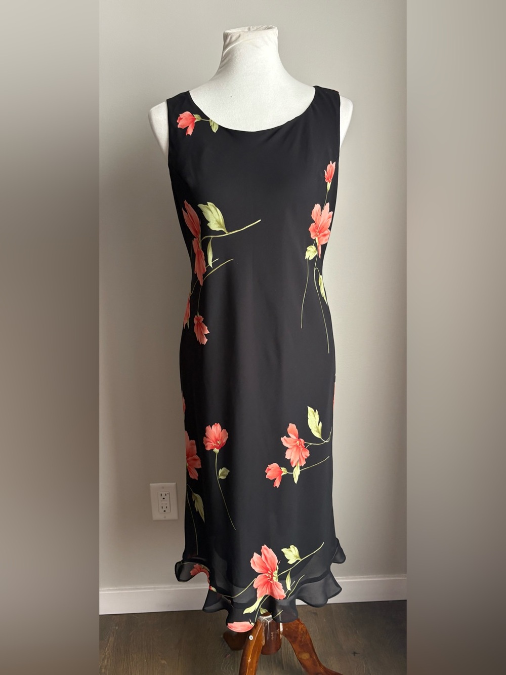 Vintage Studio I Sleeveless Floral Lined Formal Midi Dress In Black Size 10